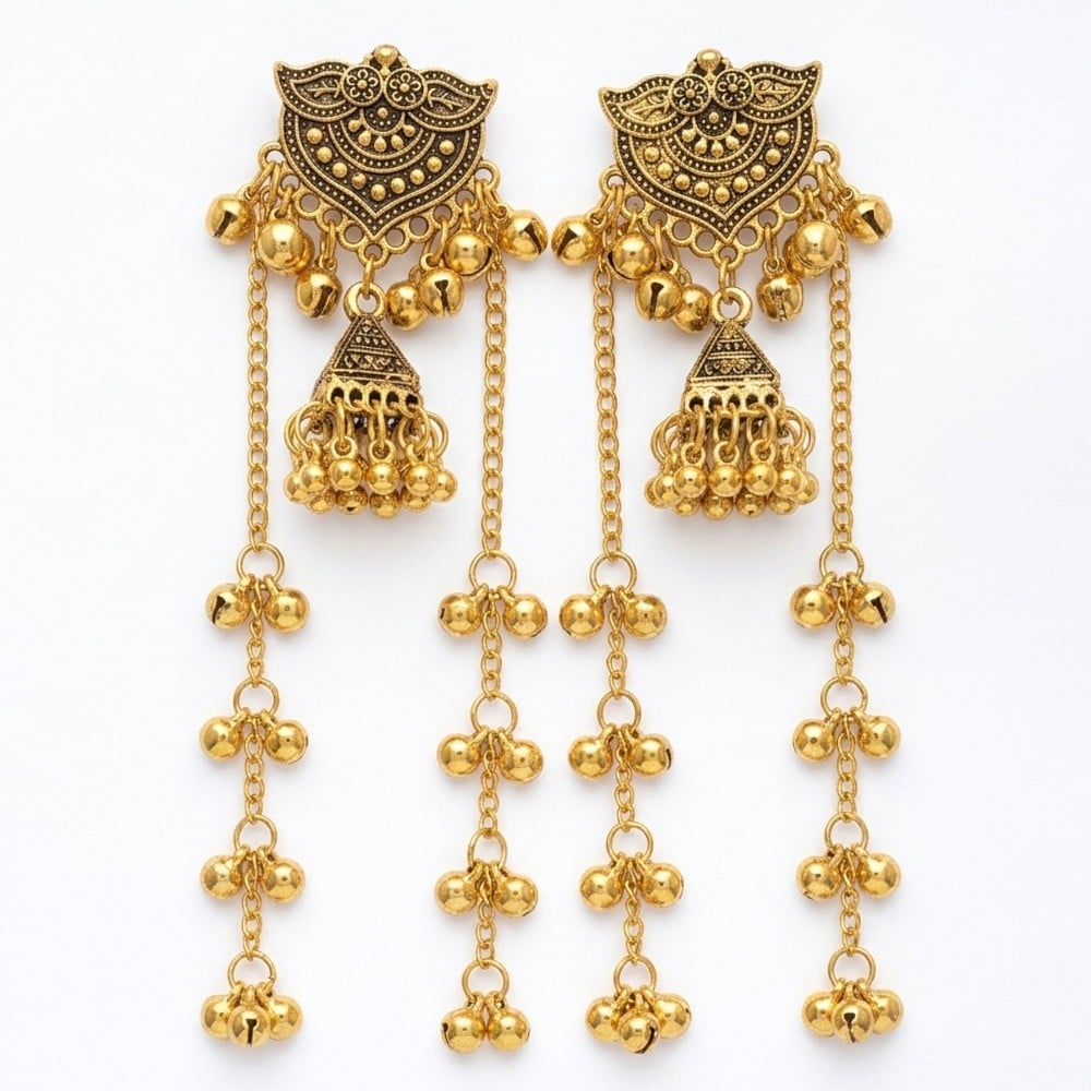 Handcrafted Kashmiri-Inspired Gold Tone Jhumka Earrings
